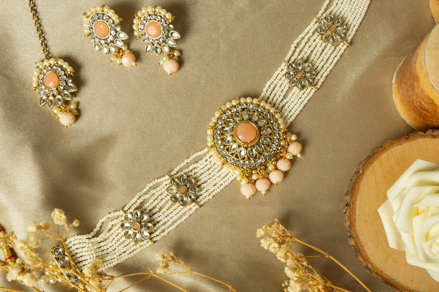 Shahi Pink Gold Plated Kundan Necklace Set