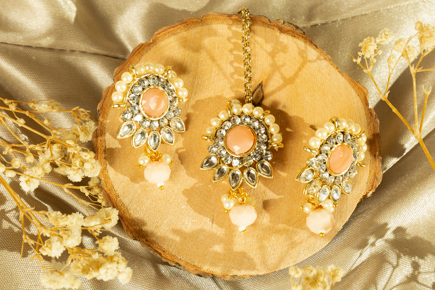 Shahi Pink Gold Plated Kundan Necklace Set