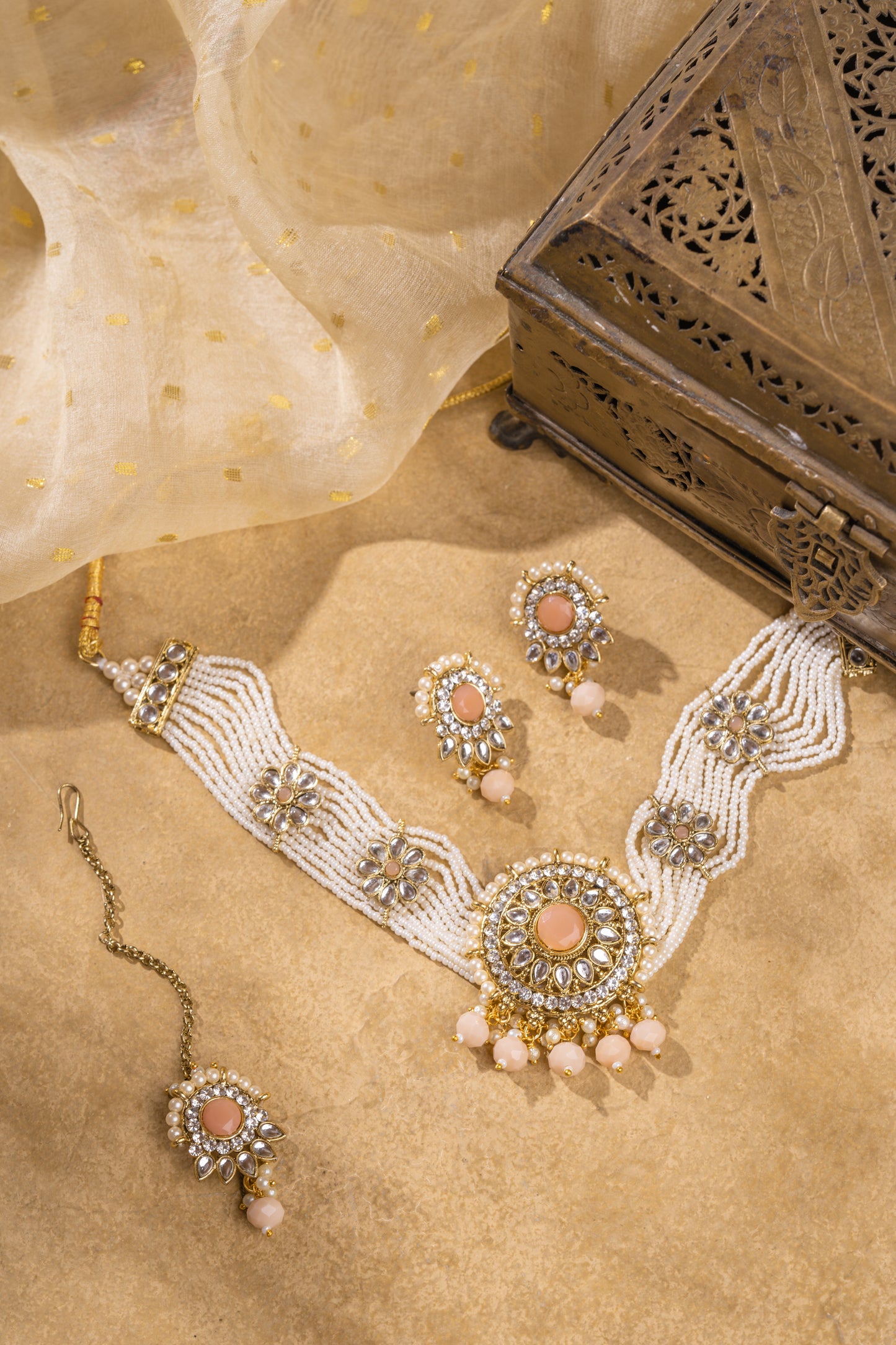 Shahi Pink Gold Plated Kundan Necklace Set