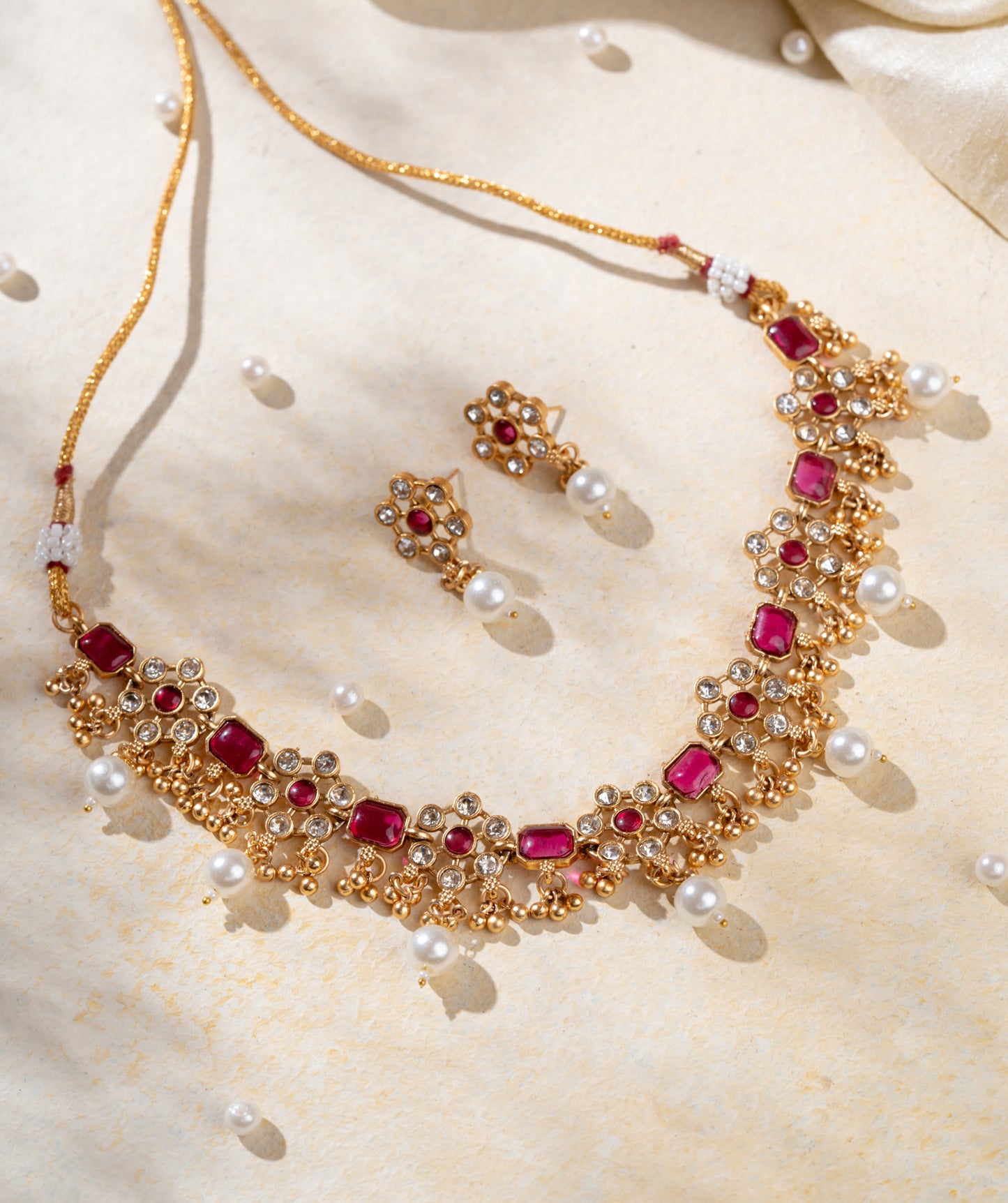 Raha Pearl Gold Plated Necklace Set