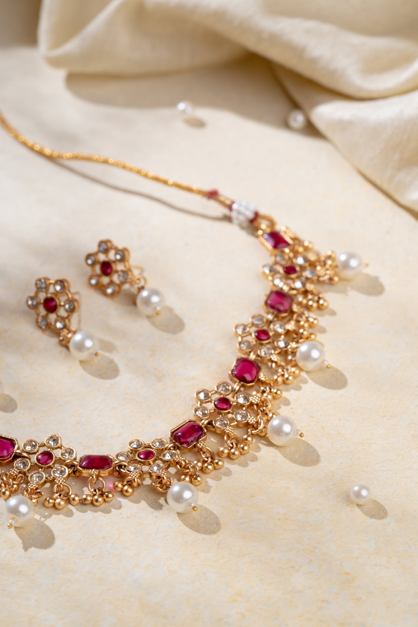 Raha Pearl Gold Plated Necklace Set