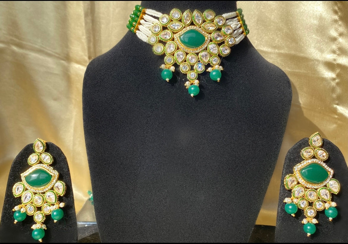 Rukmani Gold Plated Kundan Necklace Set