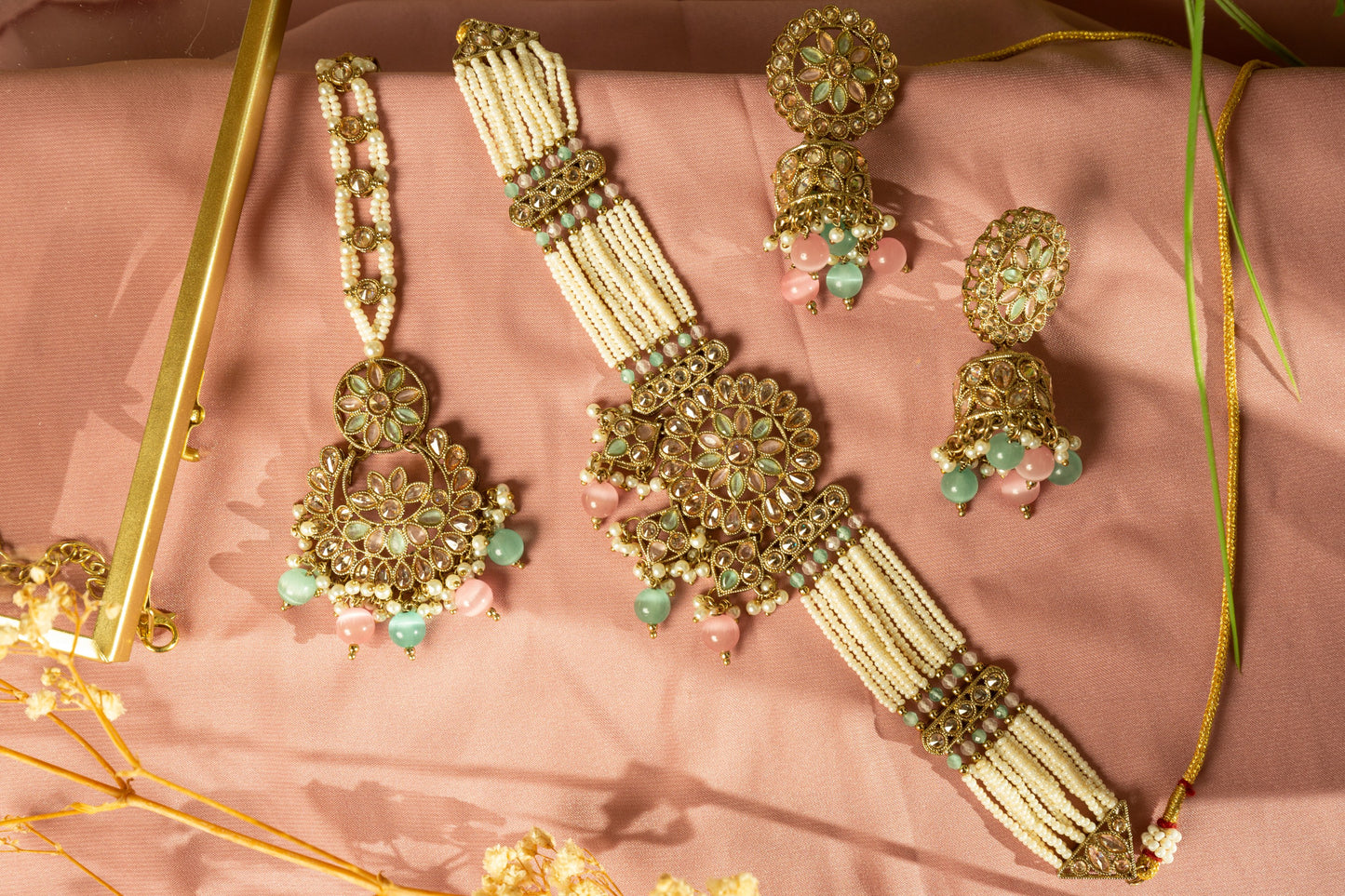 Pastel Dreams Gold Plated Kundan Necklace Set