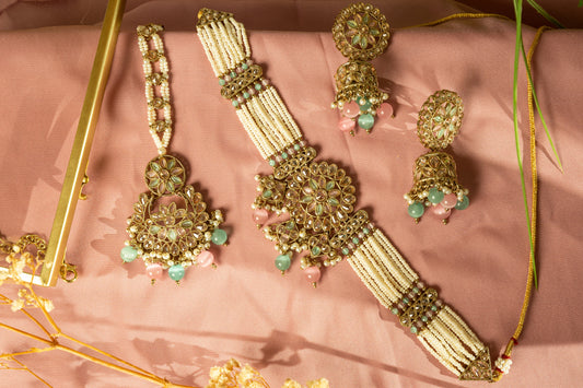 Pastel Dreams Gold Plated Kundan Necklace Set