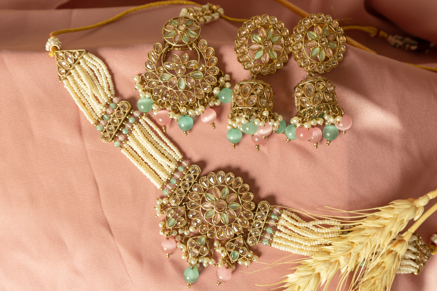 Pastel Dreams Gold Plated Kundan Necklace Set
