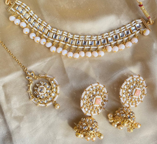 Rushna Moti Gold Plated Kundan Necklace Set