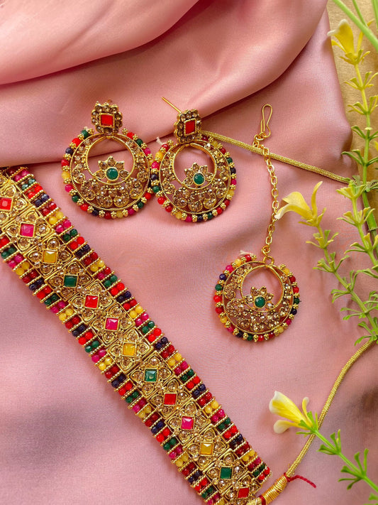 Rajwadi Gold Plated Kundan Necklace Set