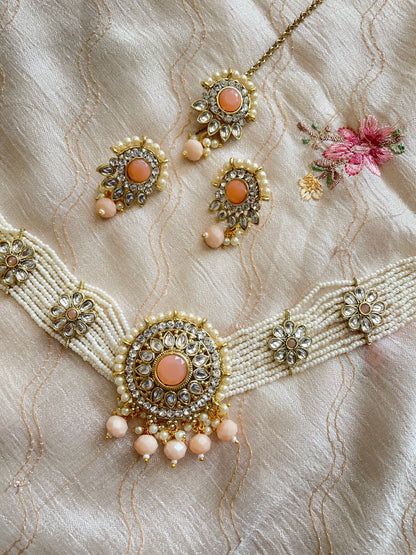 Shahi Pink Gold Plated Kundan Necklace Set